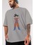 Goku Ön Baskılı Gri Oversize T-Shirt Unisex Erkek Kadın Bisiklet Yaka 3