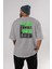 Stay Hustle Arka Baskılı Gri Oversize T-Shirt Unisex Erkek Kadın Bisiklet Yaka 4