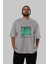 Love Is Divine Bear Ön Baskılı Gri Oversize T-Shirt Unisex Erkek Kadın Bisiklet Yaka 5