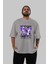 New York Street Style Ön Baskılı Gri Oversize T-Shirt Unisex Erkek Kadın Bisiklet Yaka 5