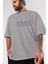 Genesis Ön Baskılı Gri Oversize T-Shirt Unisex Erkek Kadın Bisiklet Yaka 3