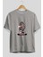 Gorilla Rock Star Ön Baskılı Gri Oversize T-Shirt Unisex Erkek Kadın Bisiklet Yaka 2
