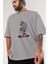 Gorilla Rock Star Ön Baskılı Gri Oversize T-Shirt Unisex Erkek Kadın Bisiklet Yaka 3
