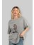 Gorilla Rock Star Ön Baskılı Gri Oversize T-Shirt Unisex Erkek Kadın Bisiklet Yaka 4