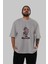 Gorilla Rock Star Ön Baskılı Gri Oversize T-Shirt Unisex Erkek Kadın Bisiklet Yaka 5