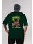 No Fake Smile Bear Arka Baskılı Zümrüt Yeşili Oversize T-Shirt Unisex Erkek Kadın Bisiklet Yaka 1