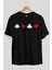 Maça Karo Sinek Kupa Ön Baskılı Siyah Oversize T-Shirt Erkek Kadın Bisiklet Yaka 2
