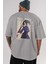 Maki Zenin Chainsawman Anime Arka Baskılı Gri Oversize T-Shirt %100 Pamuk Erkek Kadın 5