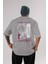 Tanjıro Kamado 3 Anime Arka Baskılı Gri Oversize T-Shirt %100 Pamuk Erkek Kadın 1