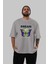 Dream Company Ön Baskılı Gri Oversize T-Shirt Unisex Erkek Kadın Bisiklet Yaka 5