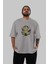 Turtles Ön Baskılı Gri Oversize T-Shirt Unisex Erkek Kadın Bisiklet Yaka 5
