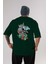 Crazy Unicorn Arka Baskılı Zümrüt Yeşili Oversize T-Shirt Unisex Erkek Kadın Bisiklet Yaka 1