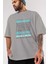 Brooklyn New York City Ön Baskılı Gri Oversize T-Shirt Unisex Erkek Kadın Bisiklet Yaka 3