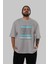 Brooklyn New York City Ön Baskılı Gri Oversize T-Shirt Unisex Erkek Kadın Bisiklet Yaka 5