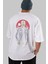 Frank Arka Baskılı Beyaz Oversize T-Shirt Erkek Kadın Bisiklet Yaka 4