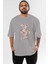 Bloom From Bear Ön Baskılı Gri Oversize T-Shirt Unisex Erkek Kadın Bisiklet Yaka 1