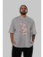 Bloom From Bear Ön Baskılı Gri Oversize T-Shirt Unisex Erkek Kadın Bisiklet Yaka 5