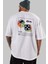 Dice Yazılı Arka Baskılı Beyaz Oversize T-Shirt Erkek Kadın Bisiklet Yaka 5