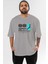 Yamanote Line Ön Baskılı Gri Oversize T-Shirt Unisex Erkek Kadın Bisiklet Yaka 1
