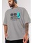 Yamanote Line Ön Baskılı Gri Oversize T-Shirt Unisex Erkek Kadın Bisiklet Yaka 3