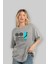 Yamanote Line Ön Baskılı Gri Oversize T-Shirt Unisex Erkek Kadın Bisiklet Yaka 4