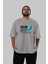 Yamanote Line Ön Baskılı Gri Oversize T-Shirt Unisex Erkek Kadın Bisiklet Yaka 5