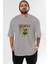 The World Is Mine Bear Ön Baskılı Gri Oversize T-Shirt Unisex Erkek Kadın Bisiklet Yaka 1