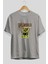 The World Is Mine Bear Ön Baskılı Gri Oversize T-Shirt Unisex Erkek Kadın Bisiklet Yaka 2