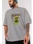 The World Is Mine Bear Ön Baskılı Gri Oversize T-Shirt Unisex Erkek Kadın Bisiklet Yaka 3