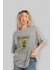 The World Is Mine Bear Ön Baskılı Gri Oversize T-Shirt Unisex Erkek Kadın Bisiklet Yaka 4