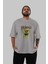 The World Is Mine Bear Ön Baskılı Gri Oversize T-Shirt Unisex Erkek Kadın Bisiklet Yaka 5