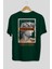 Brooklyn Street Arka Baskılı Zümrüt Yeşili Oversize T-Shirt Unisex Erkek Kadın Bisiklet Yaka 2