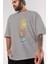 Bart Simpson Ön Baskılı Gri Oversize T-Shirt Unisex Erkek Kadın Bisiklet Yaka 3