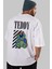 Teddy Bear Arka Baskılı Beyaz Oversize T-Shirt Erkek Kadın Bisiklet Yaka 4