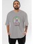 Joker Gym Ön Baskılı Gri Oversize T-Shirt Bisiklet Yaka Pamuk Erkek Kadın 1