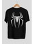 Spiderman Arka Baskılı Siyah Oversize T-Shirt Erkek Kadın Bisiklet Yaka 2