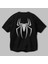 Spiderman Arka Baskılı Siyah Oversize T-Shirt Erkek Kadın Bisiklet Yaka 3