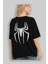 Spiderman Arka Baskılı Siyah Oversize T-Shirt Erkek Kadın Bisiklet Yaka 4