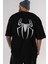 Spiderman Arka Baskılı Siyah Oversize T-Shirt Erkek Kadın Bisiklet Yaka 5
