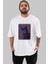 Neon Cat Ön Baskılı Beyaz Oversize T-Shirt Erkek Kadın Bisiklet Yaka 1