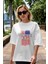 New York Usa Ön Baskılı Beyaz Oversize T-Shirt Erkek Kadın Bisiklet Yaka 5