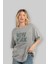 New York Perfection Style Ön Baskılı Gri Oversize T-Shirt Unisex Erkek Kadın Bisiklet Yaka 4