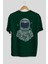 Astronaut Arka Baskılı Zümrüt Yeşili Oversize T-Shirt Unisex Erkek Kadın Bisiklet Yaka 2