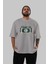Time Is Original Ön Baskılı Gri Oversize T-Shirt Unisex Erkek Kadın Bisiklet Yaka 5