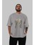 Gasmask Gangsta Ön Baskılı Gri Oversize T-Shirt Unisex Erkek Kadın Bisiklet Yaka 5