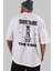 Gambler The King Arka Baskılı Beyaz Oversize T-Shirt Erkek Kadın Bisiklet Yaka 3