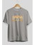 Adventure Ön Baskılı Gri Oversize T-Shirt Unisex Erkek Kadın Bisiklet Yaka 2