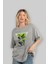 Bad Habit Ön Baskılı Gri Oversize T-Shirt Unisex Erkek Kadın Bisiklet Yaka 4