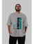 Authentic Art Ön Baskılı Gri Oversize T-Shirt Unisex Erkek Kadın Bisiklet Yaka 5