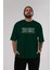 Dünya Dönüyor Tersine Ön Baskılı Zümrüt Yeşili Oversize T-Shirt Erkek Kadın Bisiklet Yaka 5